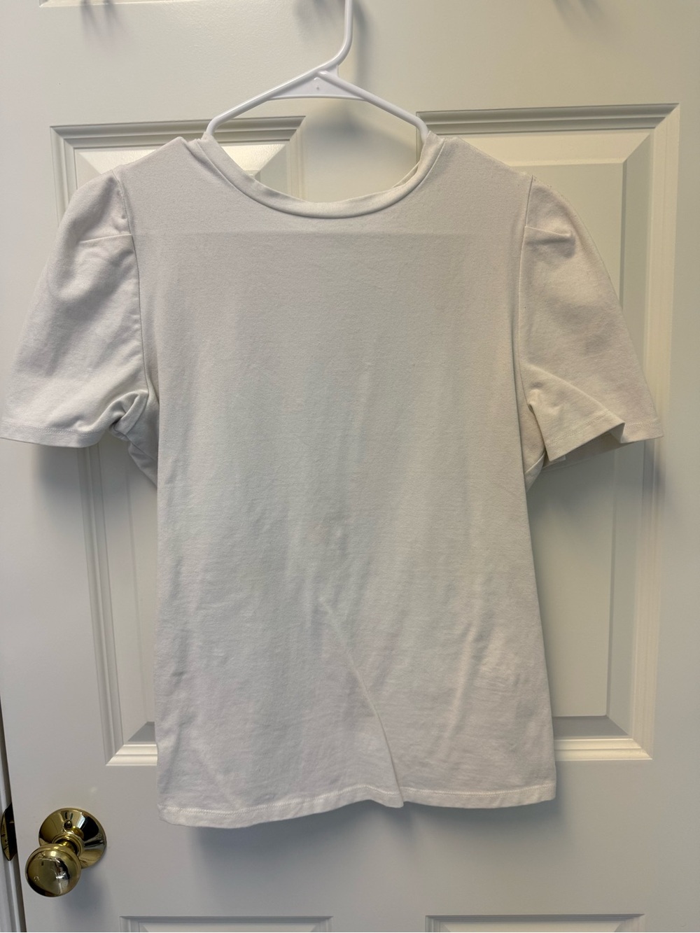 ELLISON White Puff Sleeve Crewneck Knit Top Size M